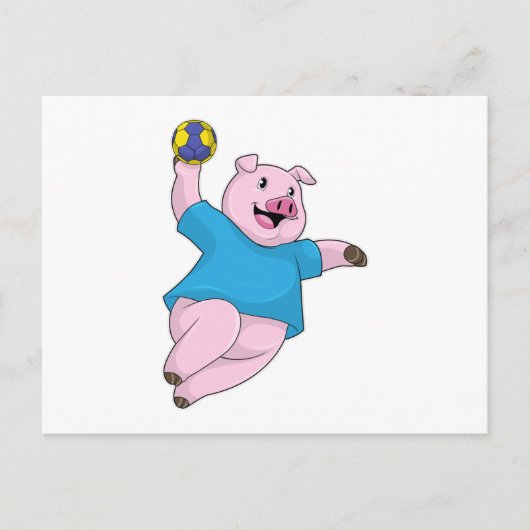Carte Postale Pig en tant que joueur de handball avec Handball (Devant)