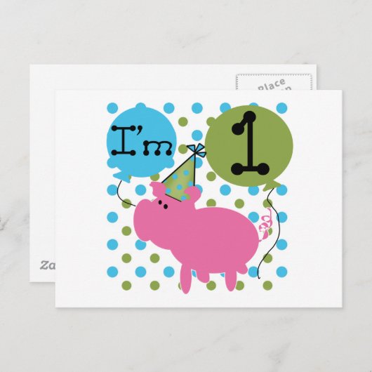 Carte Postale Pig I'm 1 Tshirts et cadeaux d'anniversaire (Devant / Derrière)