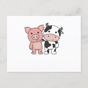 Carte Postale Pig Vache Piggy Cute Animaux de ferme