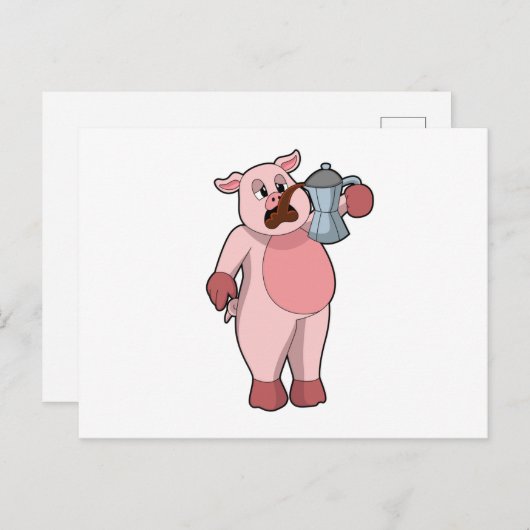 Carte Postale Pig with coffee pot (Devant / Derrière)