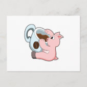 Carte Postale Pig with Cup of Coffee (Devant)