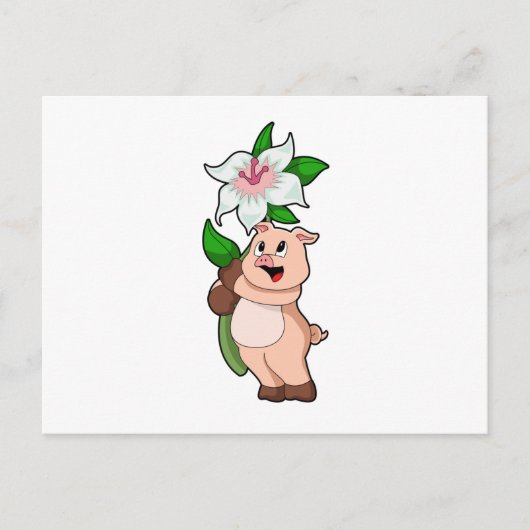Carte Postale Pig with Flower Lily (Devant)