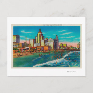 Carte Postale Pike Front et plage de baignade, Long Beach