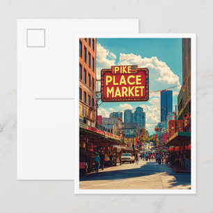 Carte Postale Pike Place Market Seattle Illustration Voyage