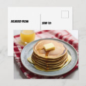 Carte Postale Pile de crêpes sur plaque recouverte de sirop (Devant / Derrière)