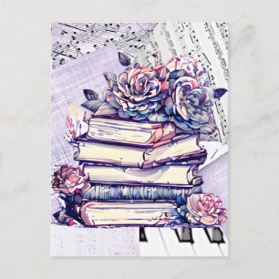 Carte Postale Pile vintage de livres et de Roses