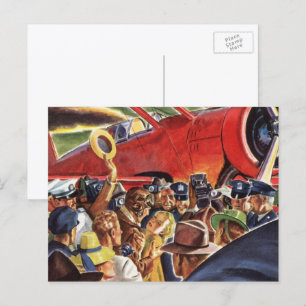 Carte Postale Pilote d'avion à hélice unique vintage avec papara