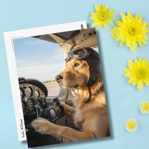 Carte Postale Pilote de chien drôle pilotant un avion Aviation A