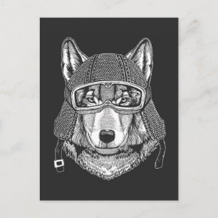 Carte Postale Pilote de motocyclette Wolf Dog