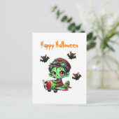 Carte Postale Pilote Zombie avion volant et Bat Funny Halloween (Debout devant)