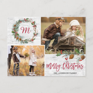 Carte Postale Pin de Noël cônes 2 PHOTOS Oiseau de Noël