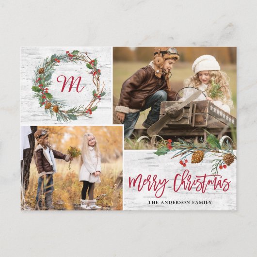 Carte Postale Pin de Noël cônes 2 PHOTOS Oiseau de Noël (Devant)