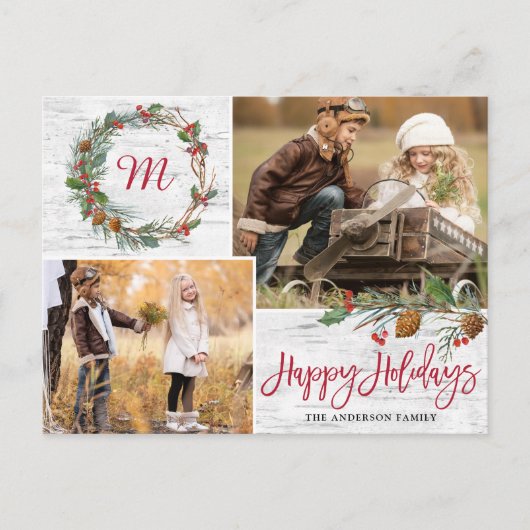 Carte Postale Pin de Noël cônes 2 PHOTOS Oiseau de Noël (Devant)