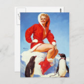 Carte postale Pin-Up avec pingouins (Devant / Derrière)