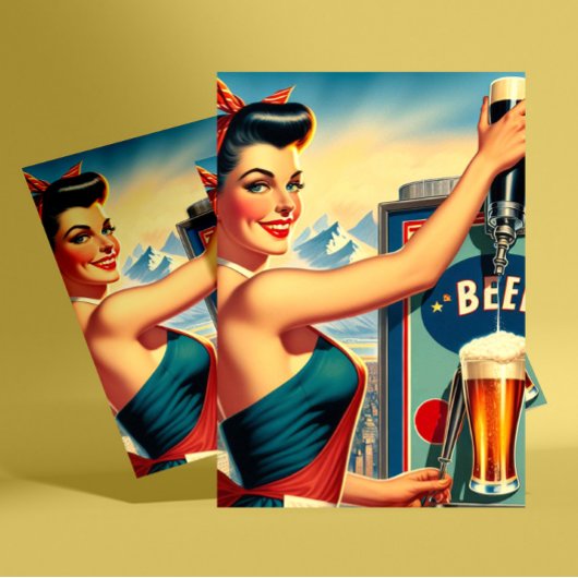 Carte Postale Pin-up de bière rétro