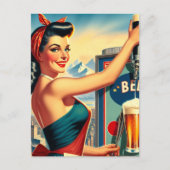 Carte Postale Pin-up de bière rétro (Devant)