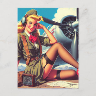 Carte Postale Pin-up de l'avion vintage