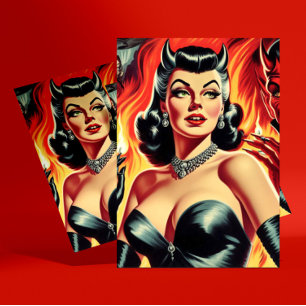 Carte Postale Pin-up Diabolique Vintage