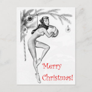 Carte Postale Pin-up girl en décoration d'arbre de Noël, vintage