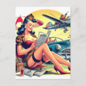 Carte Postale Pin-up Pilote Rétro (Devant)