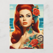 Carte Postale Pin-up rousse tatouée (Devant)