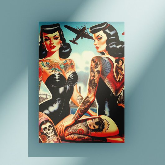Carte Postale Pin-up tatoué Old School