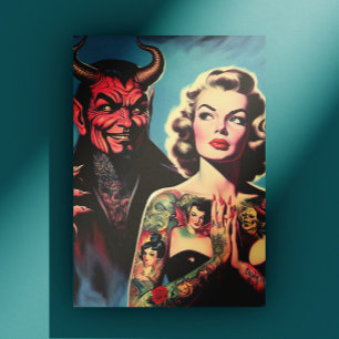 Carte Postale Pin-up tatoué rétro diabolique