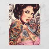 Carte Postale Pin-up Tatouée Rétro (Devant)