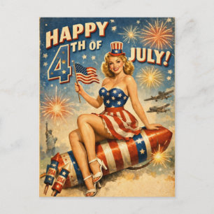Carte postale pin-up vintage du 4 juillet