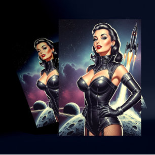 Carte Postale Pin-up Vintage Espace