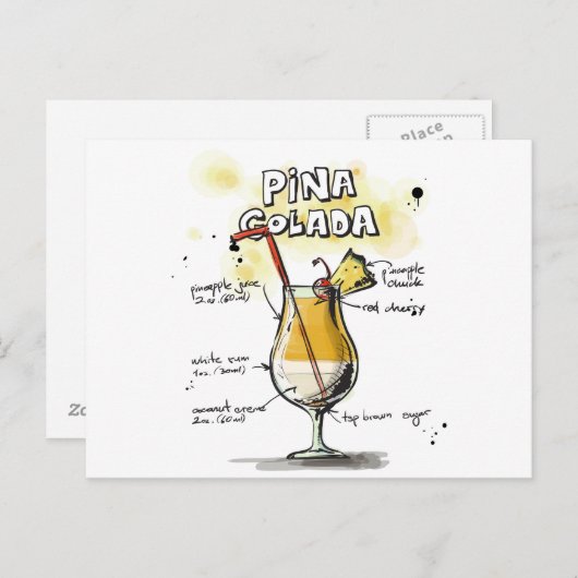 Carte Postale Pina Colada Boisson Conception Recette (Devant / Derrière)