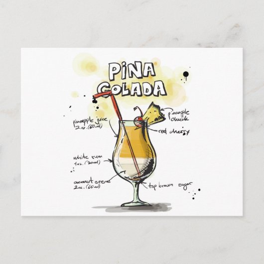Carte Postale Pina Colada Boisson Conception Recette (Devant)