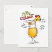 CARTE POSTALE PINA COLADA RECETTE COCKTAIL ART (Devant / Derrière)