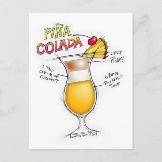 CARTE POSTALE PINA COLADA RECETTE COCKTAIL ART (Devant)
