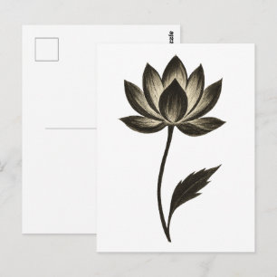Carte Postale Pinceau à encre Lotus – Conception florale minimal