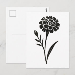 Carte Postale Pinceau à encre Souci – Illustration florale sur