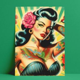 Carte Postale Pinceau de tatouage rétro Old School