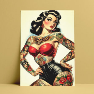 Carte Postale Pinceau tatoué vintage