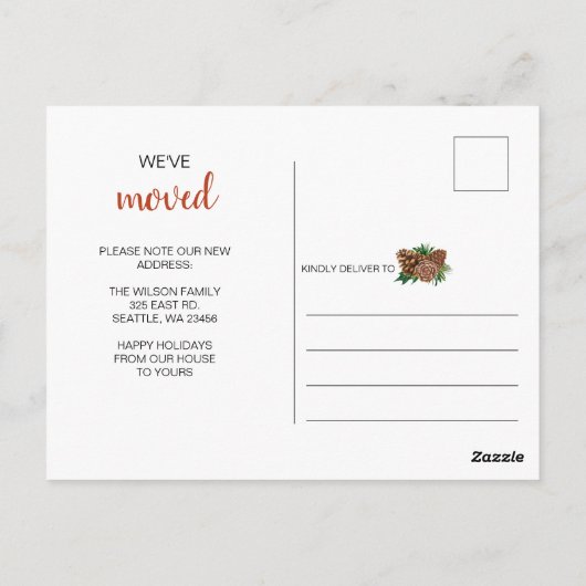 Carte Postale Pine cône Wreath We've Moved Holiday Faire-part (Dos)