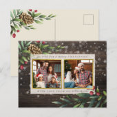 Carte Postale Pine Cones & Berries | Rustic Wood Photo de Noël (Devant / Derrière)