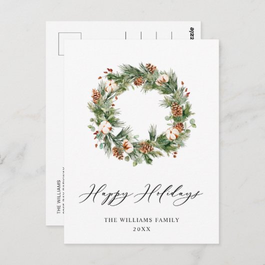 Carte Postale Pine Cones Fir Wreath Joyeux Noël (Devant / Derrière)