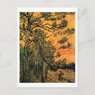 Carte Postale Pine Trees Red Sky Sunset Van Gogh Art