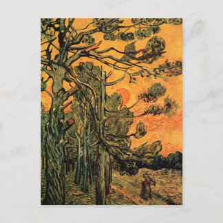 Carte Postale Pine Trees Red Sky Sunset Van Gogh Art