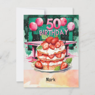 Carte Postale Ping Pong 50e anniversaire avec gâteau