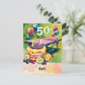 Carte Postale Ping Pong 50e anniversaire avec gâteau (Debout devant)