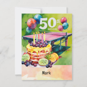 Carte Postale Ping Pong 50e anniversaire avec gâteau