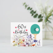 Carte Postale Ping pong 60e anniversaire avec paddle et fleur (Debout devant)
