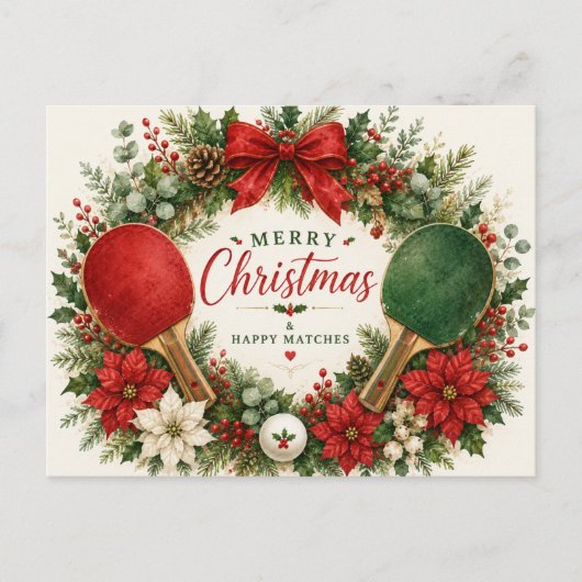 Carte Postale Ping pong sur le thème de Noël (Devant)