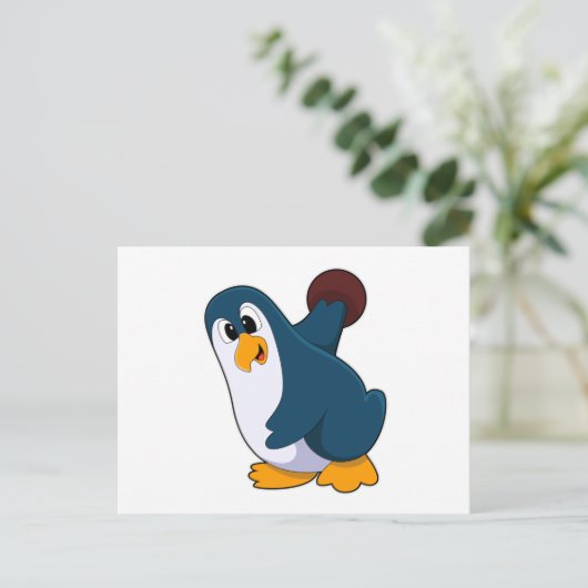Carte Postale Pingouin à Bowling avec Bowling (Debout devant)