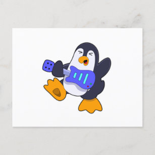 Carte Postale Pingouin à Musique avec Guitare